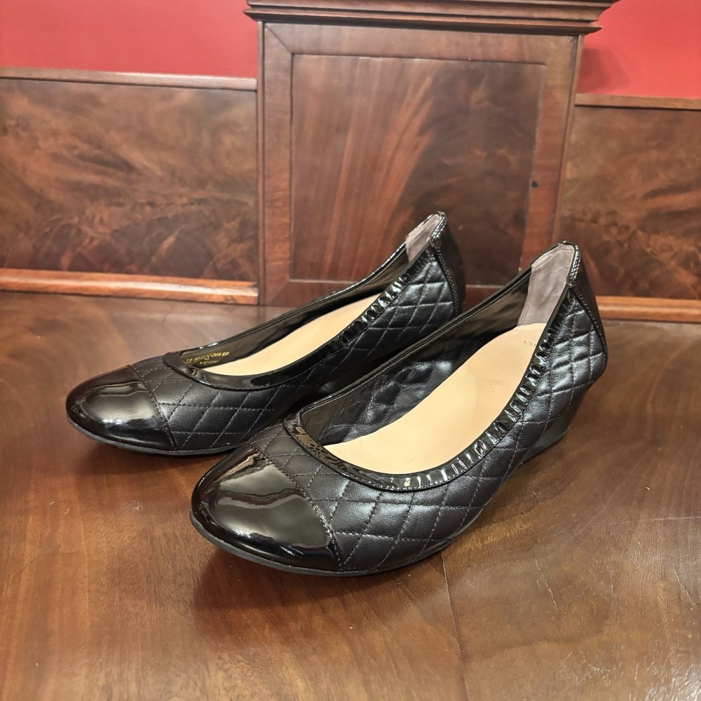 Cole Haan NikeAir Quilted‎ Leather Wedge Flats Black Womens 8 Comfort